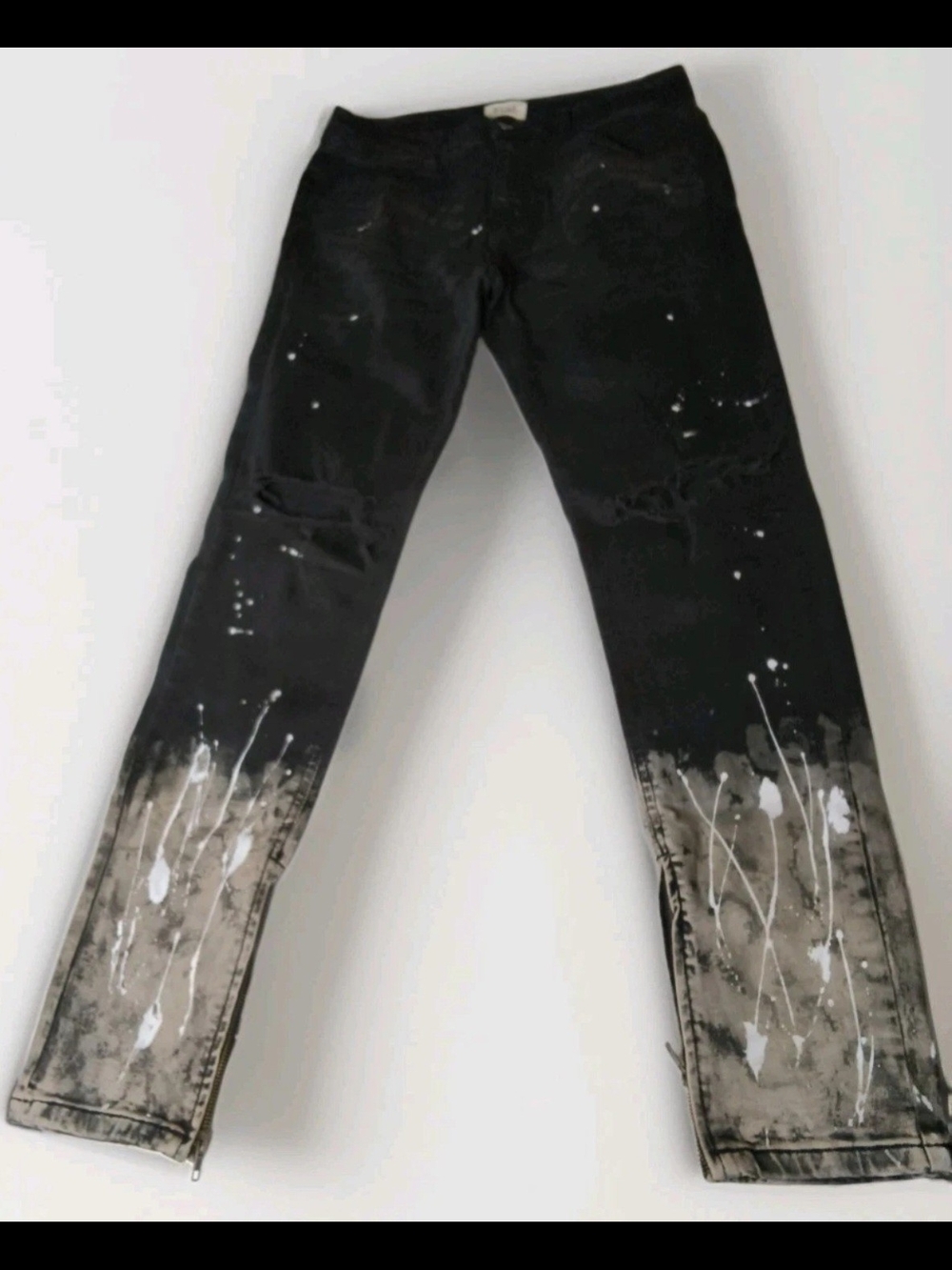 Men's Black Slim Straight Jeans with Paint-Splatter Detail